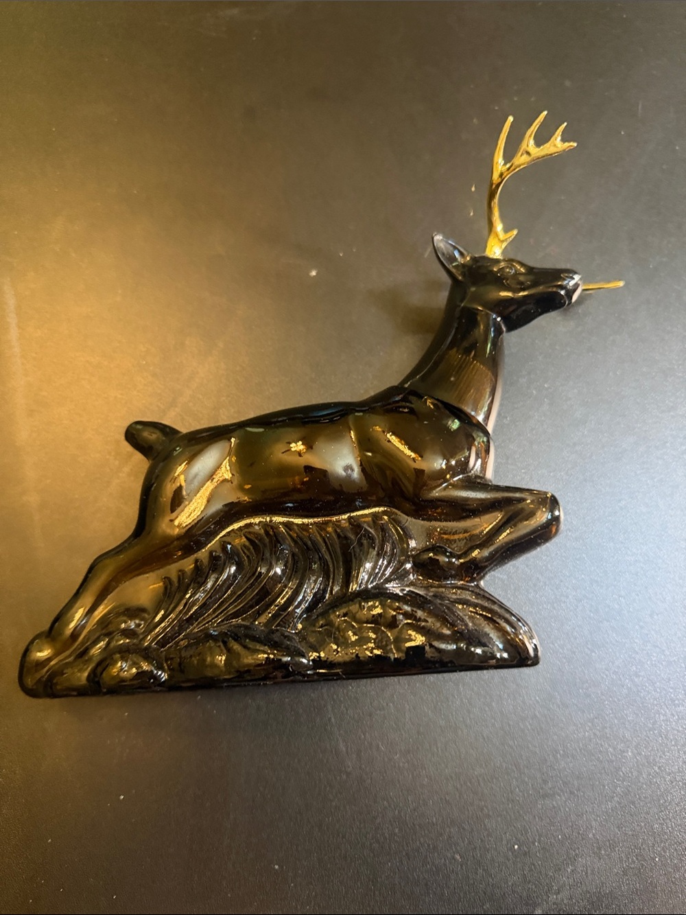 Avon Black and Gold Deer Cologne Figurine Home Art Accent